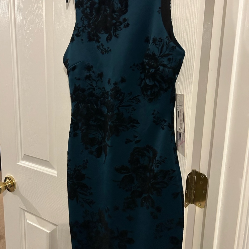 Chic Teal and Black Floral Midi Dress